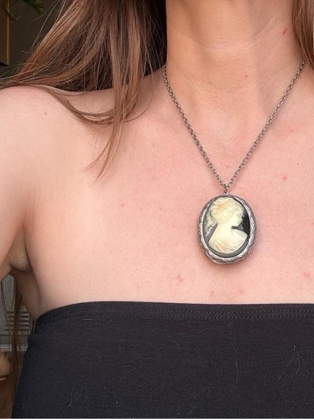 Vintage Black and Silver Cameo Necklace